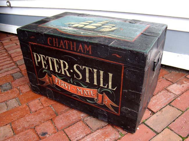 A charming 19th century seaman's trunk inscribed "Peter Still, First Mate, Chatham, 1891."